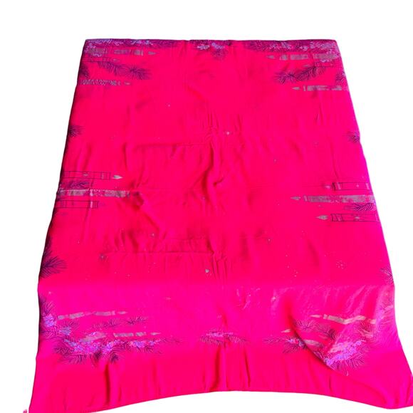 Vtg Christmas CALIFORNIA HAND PRINTS Tablecloth circa 1950s 64" x 51" Red - Picture 3 of 16